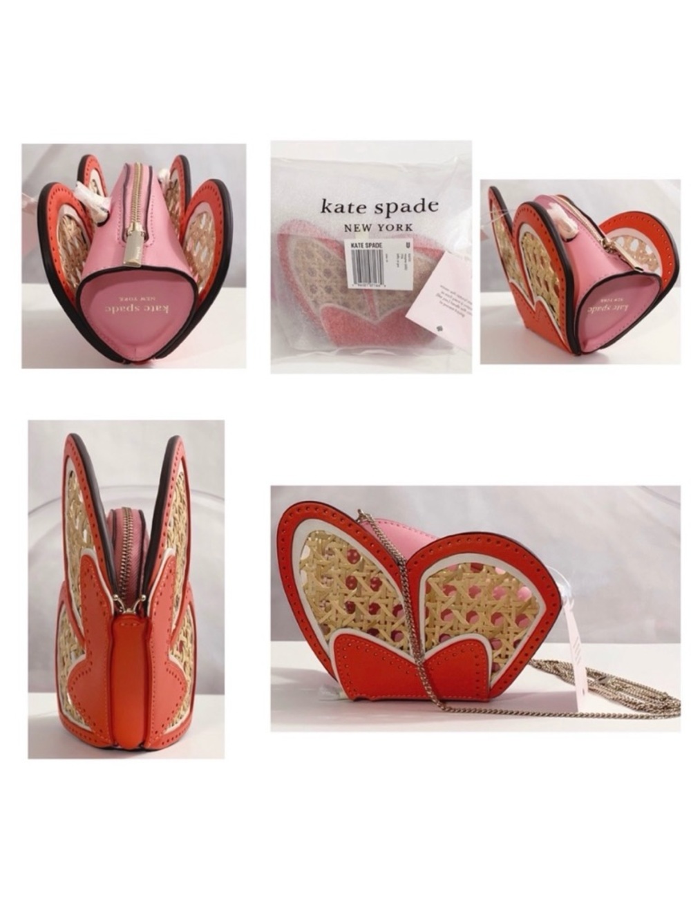 NWT Kate Spade ♠️ WING IT Wicker Leather Butterfly Gold Chain Coin Purse/Wallet